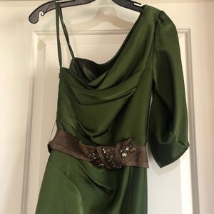 BCBG Green Satin One Shoulder Cocktail Dress
